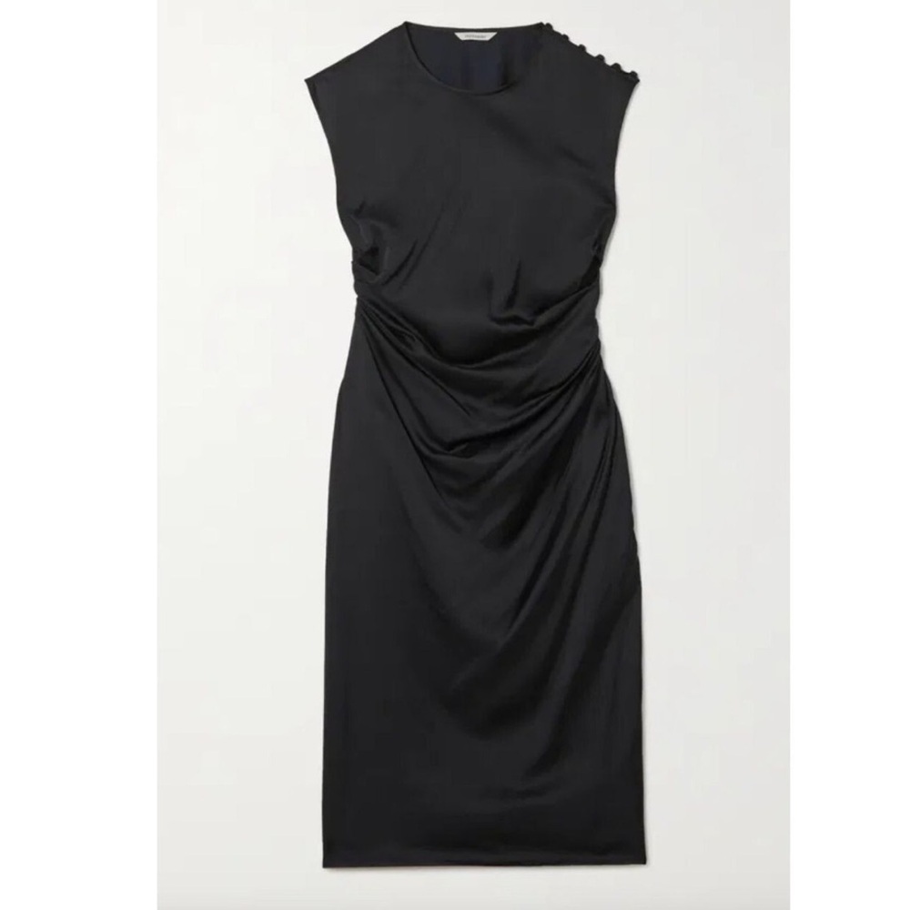 Holzweiler Isabell Gathered Satin Midi Dress Black Womens Size S